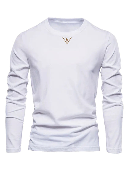 Herren Langarmshirt Rundhals mit Hirsch-Logo, Freizeit T-Shirt