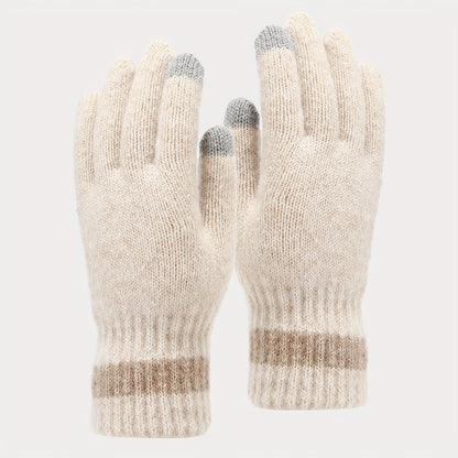 Damen Winter Set Mütze Schal Handschuhe mit Schleife und Bommel, Warmes Strick-Set
