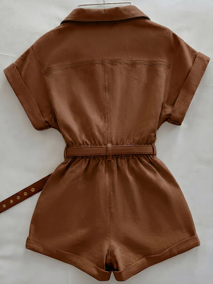 Damen Utility-Style Jumpsuit mit Gürtel und Knopfleiste – Modischer Einteiler für Freizeit und Alltag