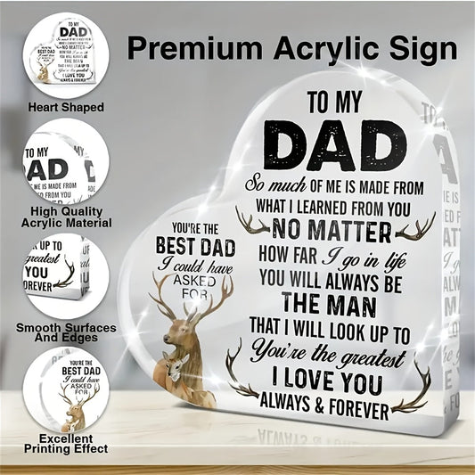 Herzförmiges Premium Acrylschild – Vatertagsgeschenk für Männer – Dekoratives Andenken mit Spruch für Papa