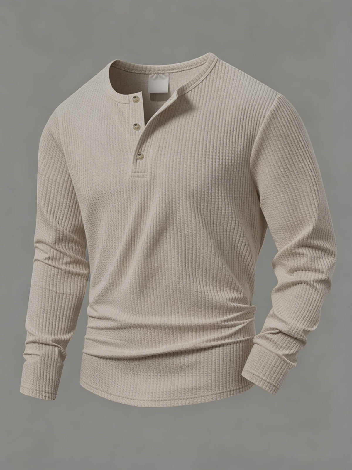 Herren Langarmshirt Gerippt Henley-Ausschnitt Locker Passform