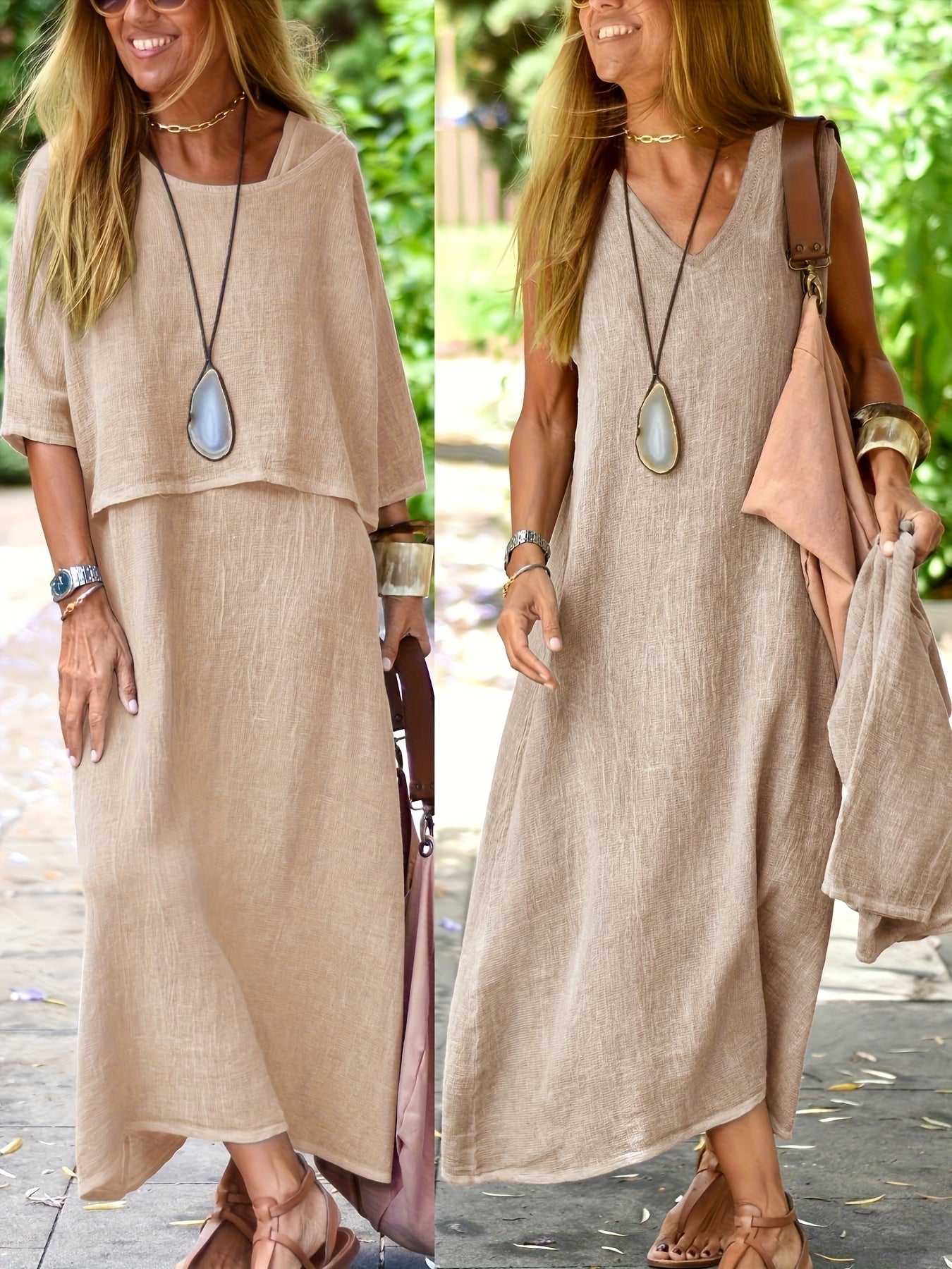 Damen Zweiteiliges Maxikleid Set Casual Sommer Boho Stil