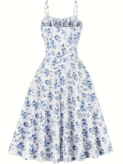 Damen Midikleid mit Blumenmuster und romantischem Schnitt – Perfekt für Sommer, Gartenparty & Brunch