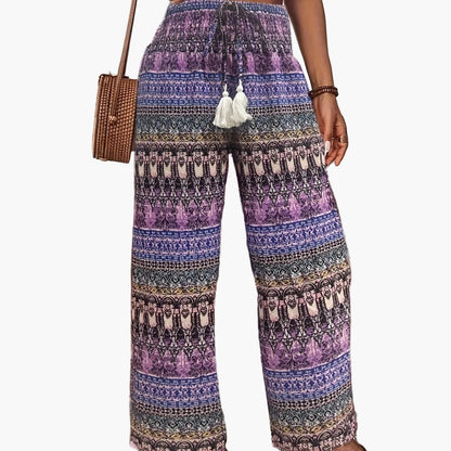 Damen Boho Weite Hosen mit Ethno-Muster für Urlaub und Freizeit