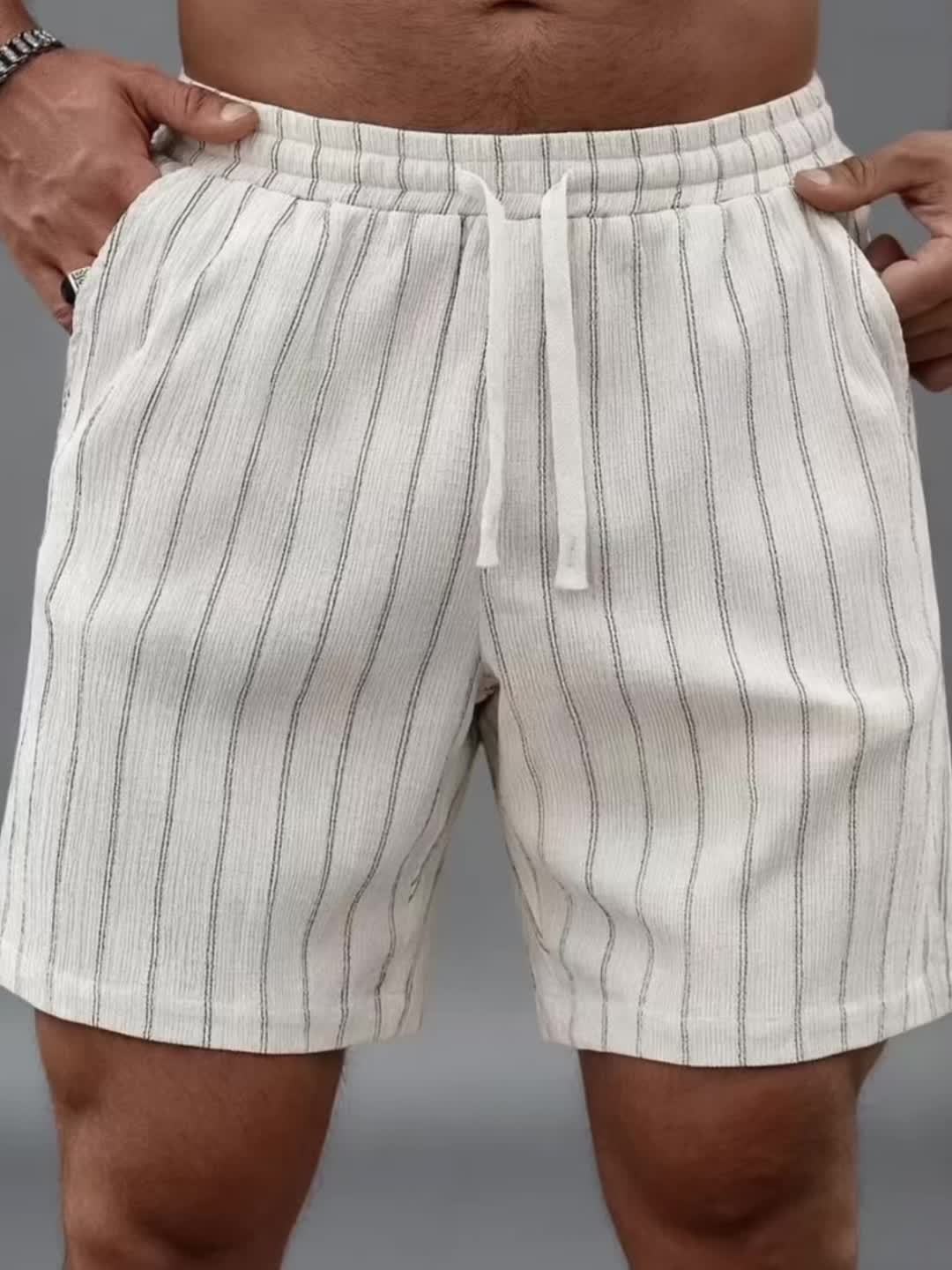 Herren Freizeit-Shorts mit Nadelstreifen und Kordelzug – Stilvolle Sommerhose für Alltag & Sport