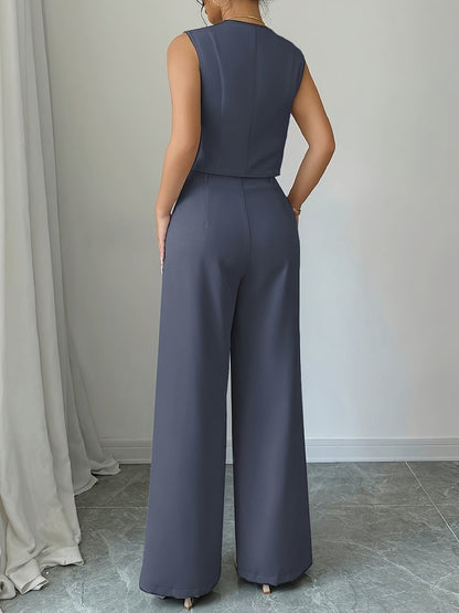 Damen Eleganter Business Anzug mit Weste und Weiten Hosen – Perfekt für Büro & Alltag
