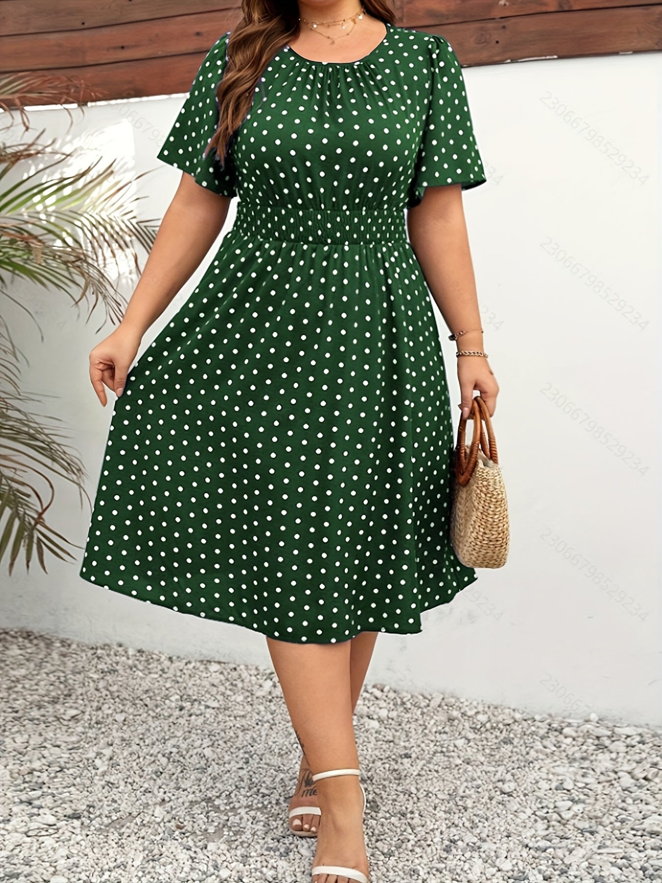 Damen Polka Dot Kleid Elegant Sommer Freizeit Midi Fit & Flare