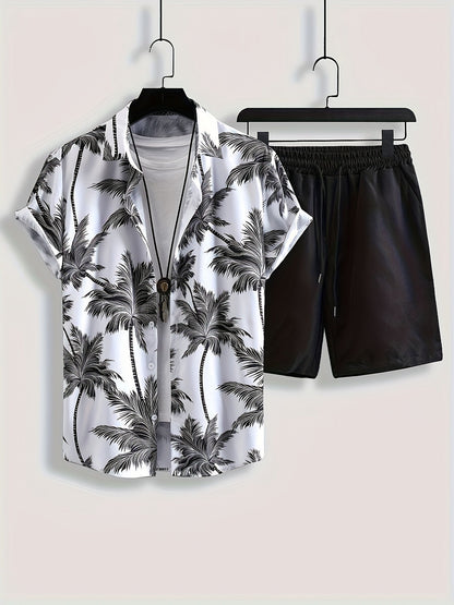Herren Sommer Set Freizeit Hawaii Hemd mit Palmenmuster und Shorts – Perfekt für Urlaub & Strand