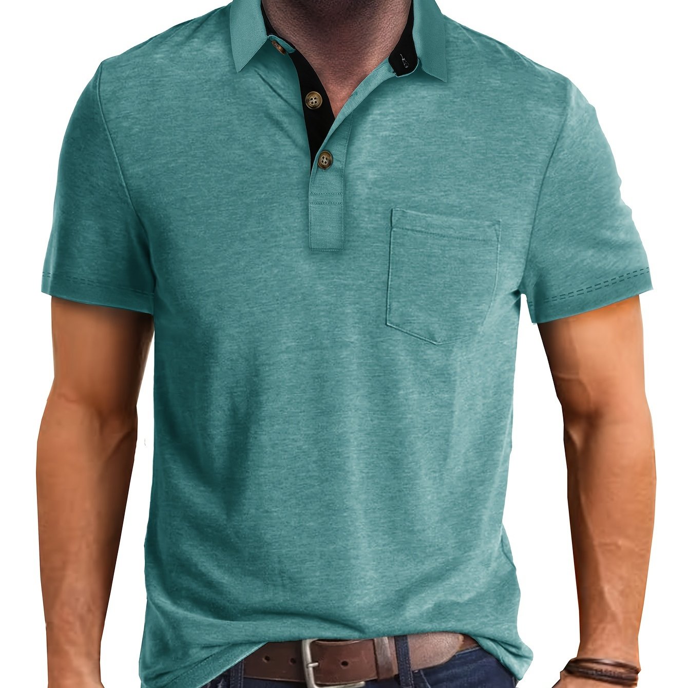 Herren Poloshirt mit Brusttasche und Kontrast-Kragen
