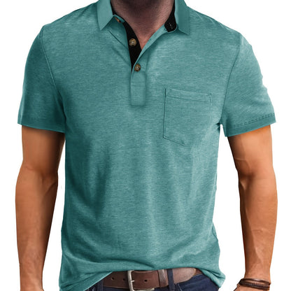 Herren Poloshirt mit Brusttasche und Kontrast-Kragen