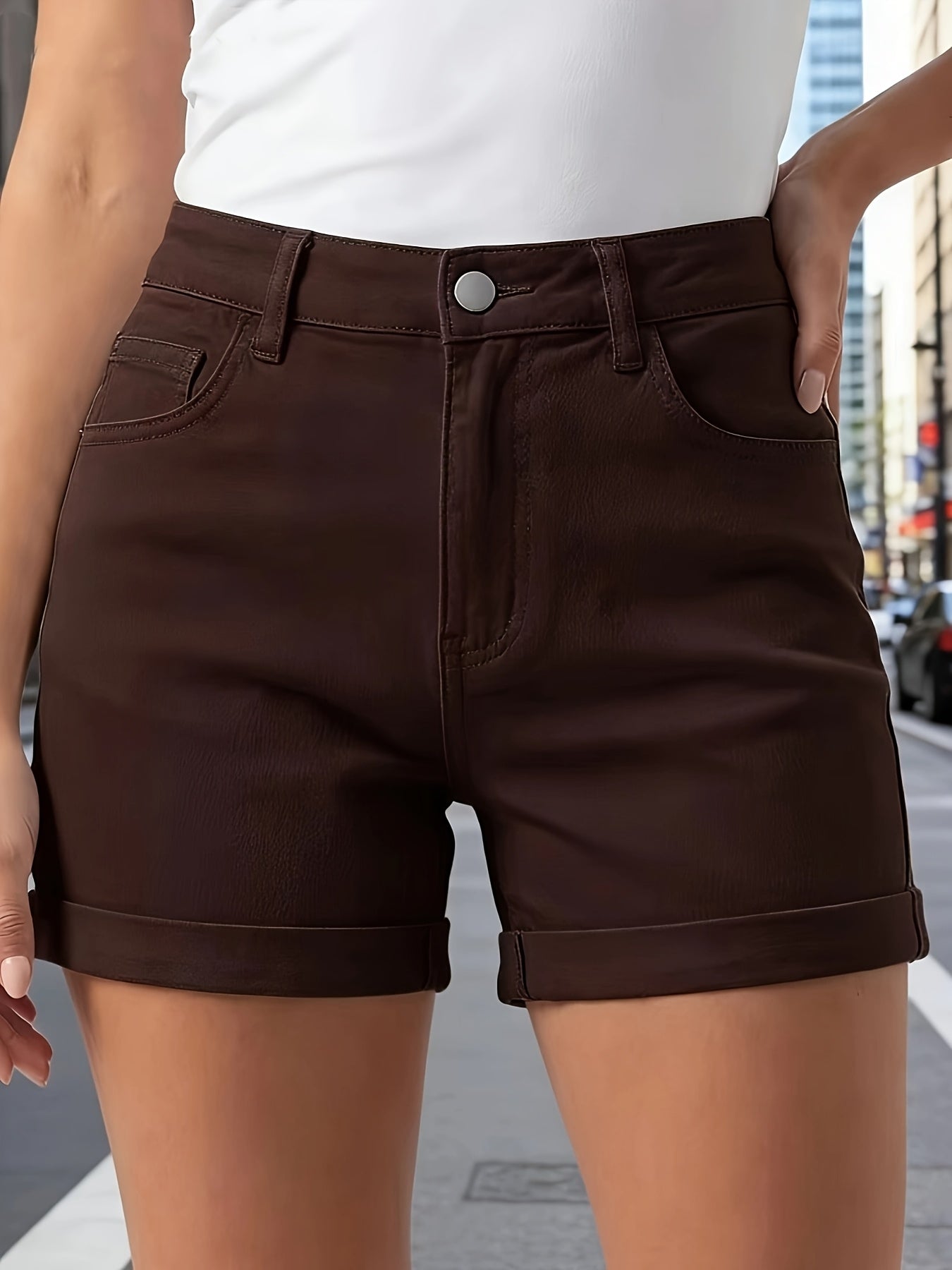 Damen High Waist Jeansshorts mit Umschlag – Modische Freizeitshorts für Alltag und City