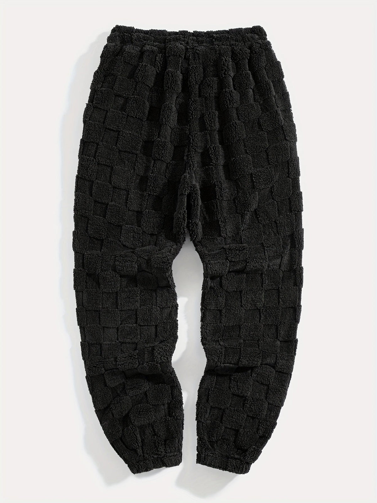 Unisex Flauschige Jogginghose mit Karomuster und Tunnelzug Weiß
