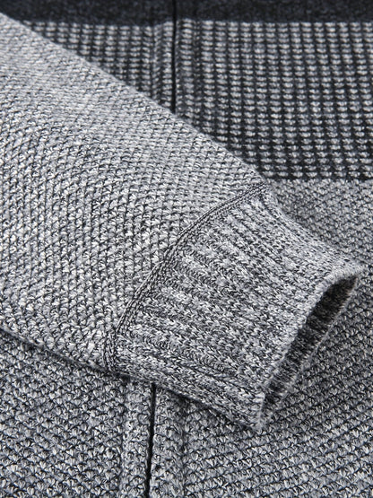 Herren Strickjacke Reißverschluss Stehkragen Melange Grau