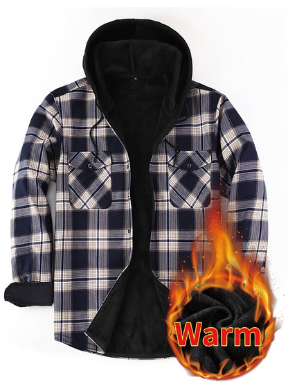 Herren Thermo-Kapuzenhemd Kariert – Warmes Freizeit Flanell Overshirt mit Futter