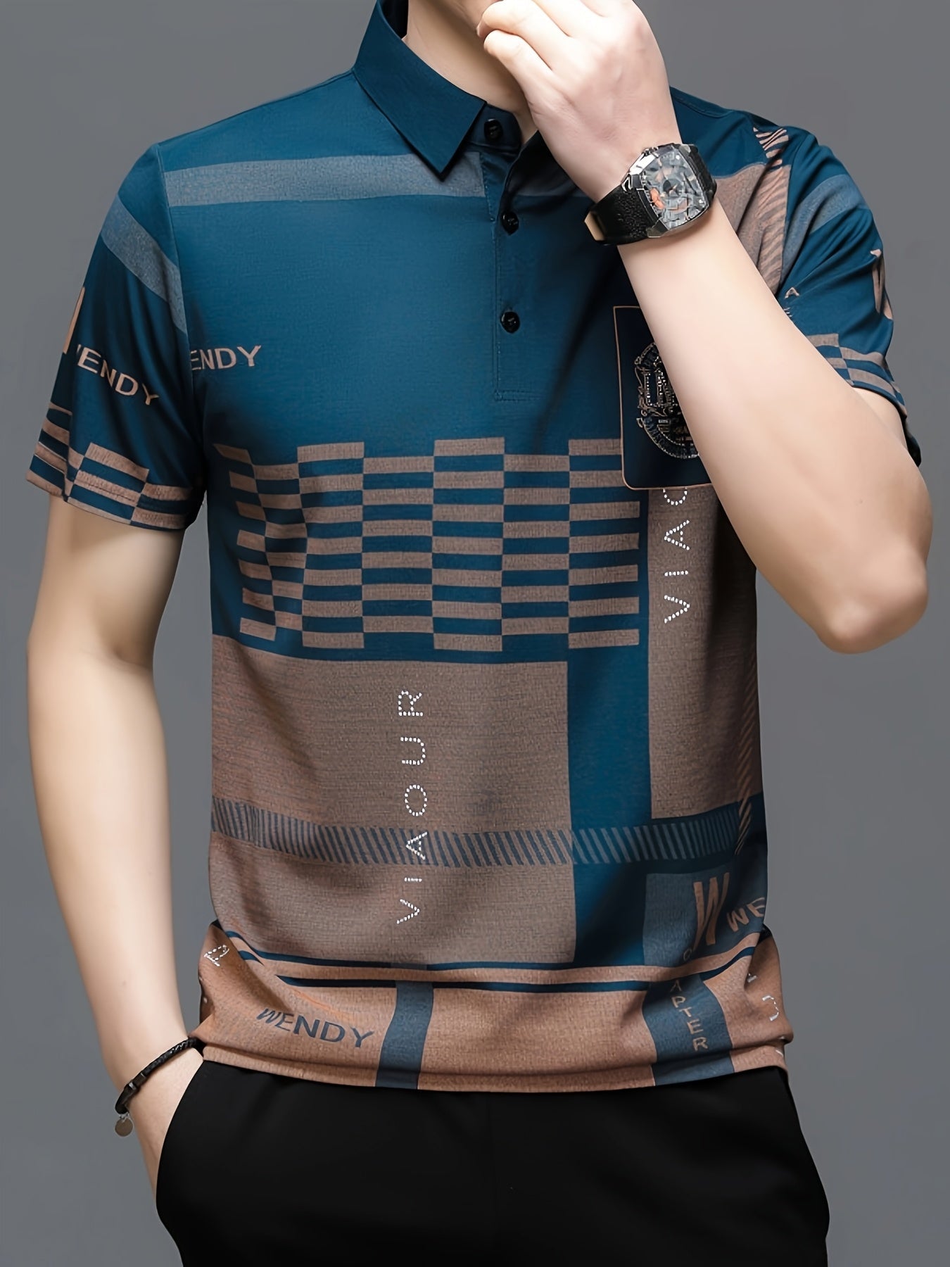Herren Polohemd Modern Grafikmuster Kurzarm – Stilvolles Freizeitshirt mit Kragen
