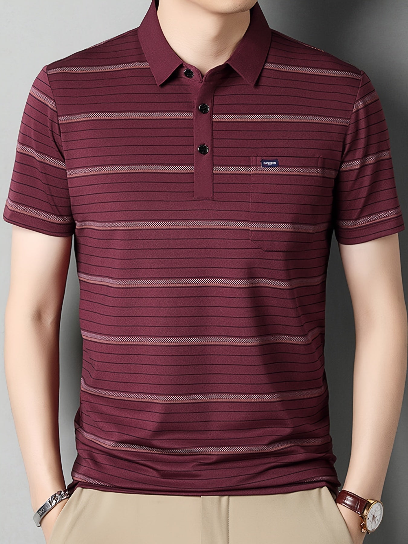 Herren Polo-Shirt mit Streifenmuster und Brusttasche – Stilvoll für Freizeit und Büro