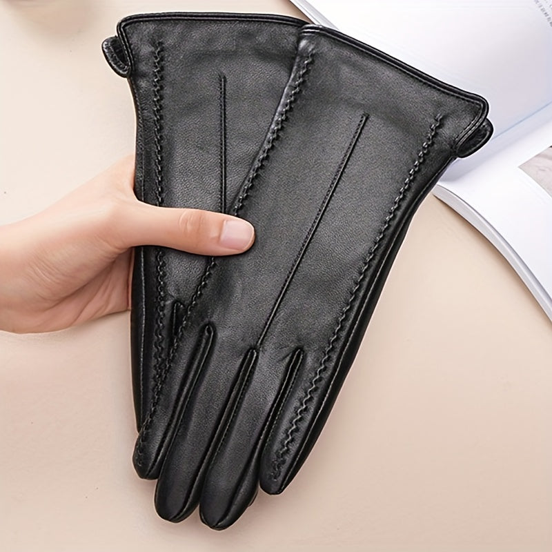 Damen Handschuhe Schwarz mit Ziernähten