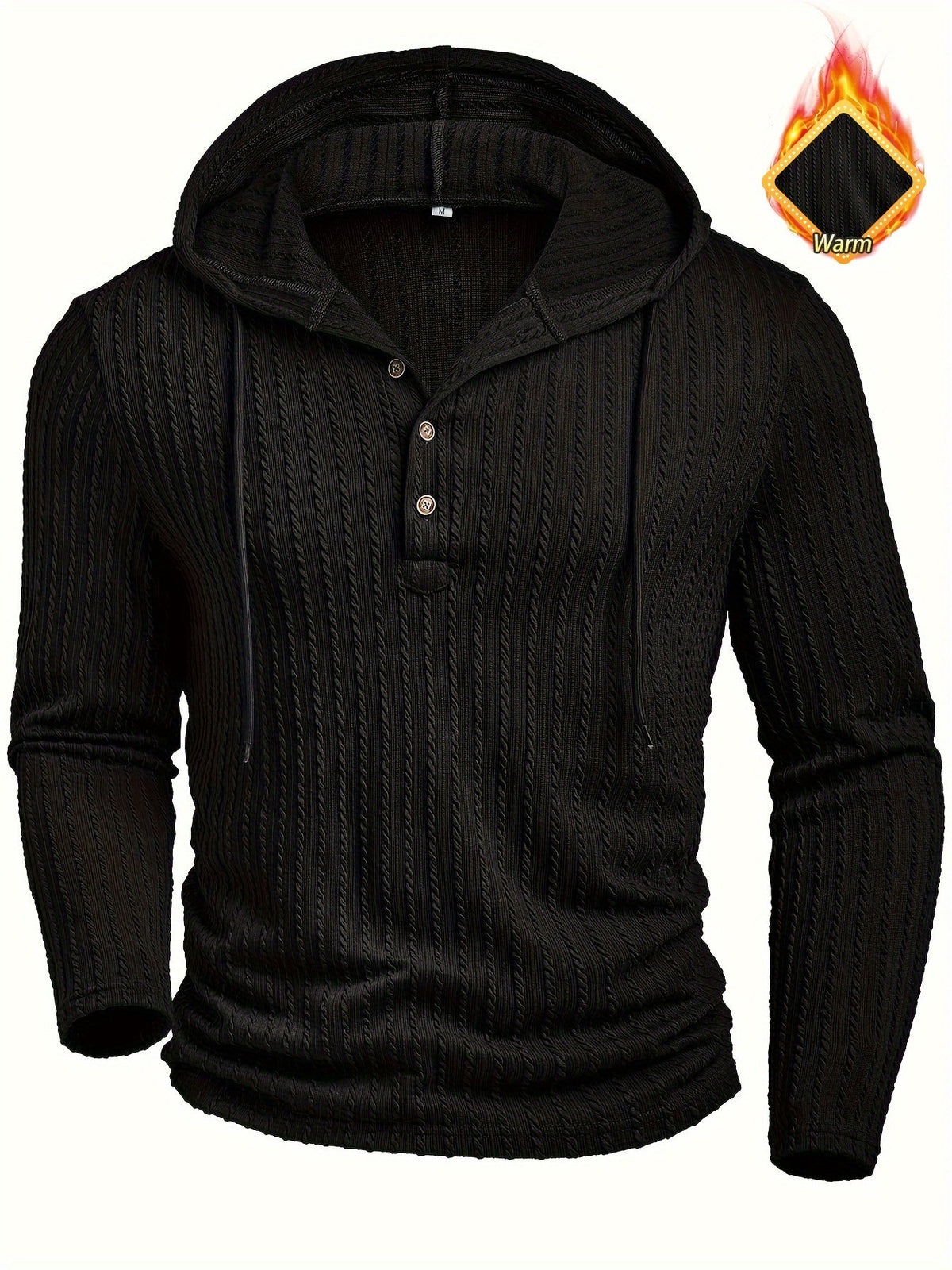 Herren Hoodie Langarmshirt gerippt mit Knopfleiste & Kapuze