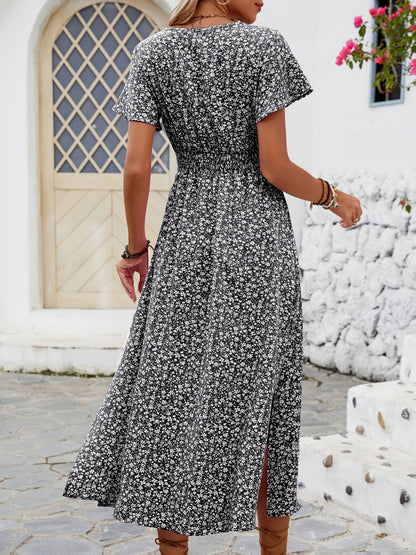 Damen Sommerkleid Elegant mit Blumenmuster und Schlitz – Perfekt für Alltag und Urlaub