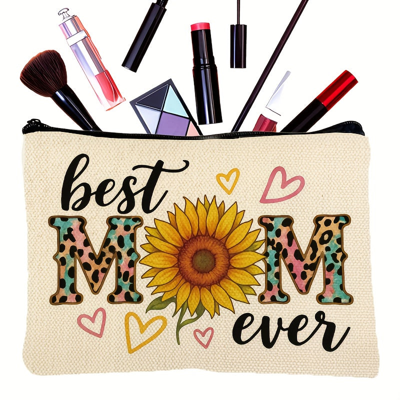 Best Mom Ever Damen-Kosmetiktasche – Stilvolle Muttertag Geschenkidee mit Sonnenblume und Herz-Design