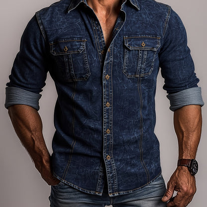 Herren Langarmhemd im Denim-Stil mit Brusttaschen