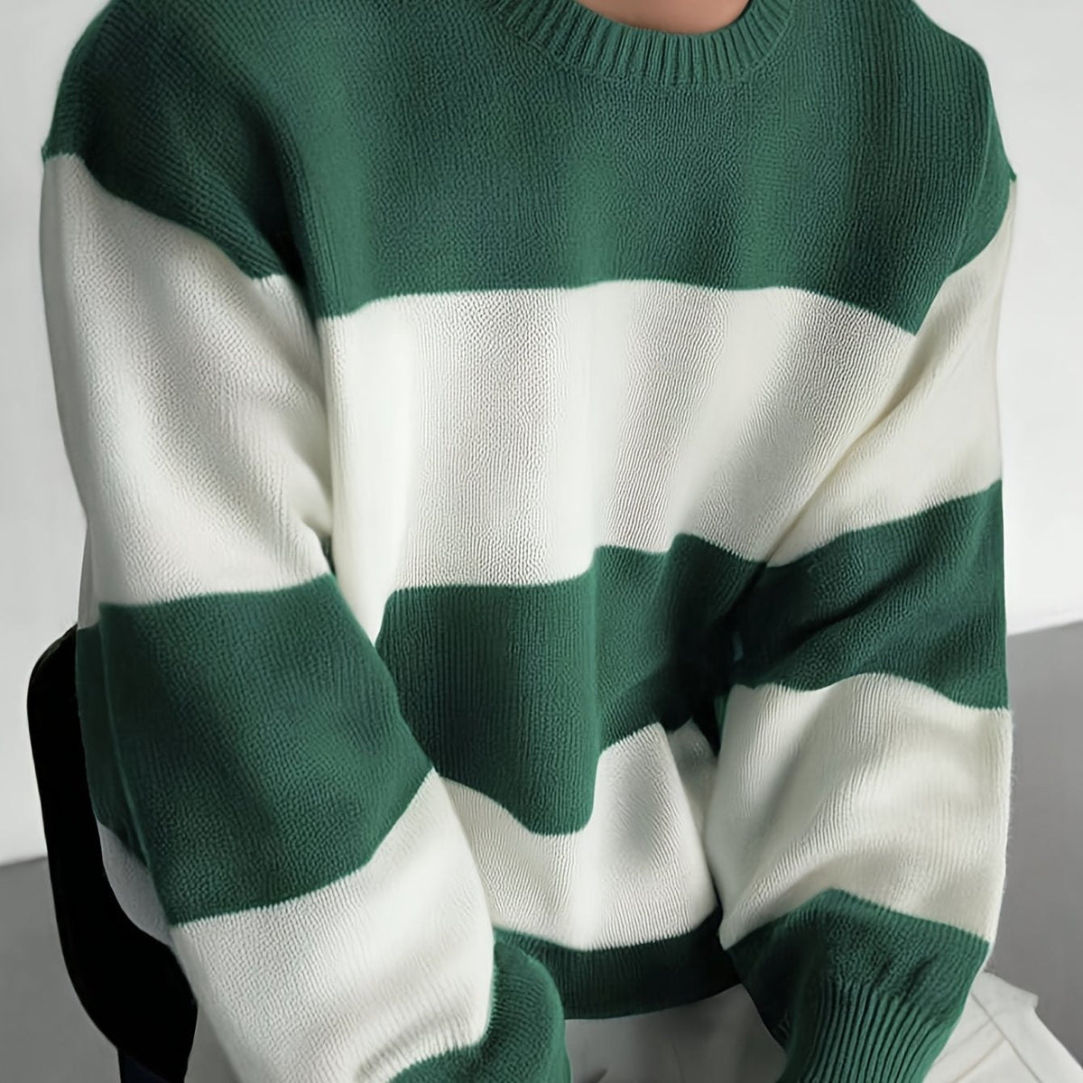 Gestreifter Oversize Pullover Strickpullover Rundhals