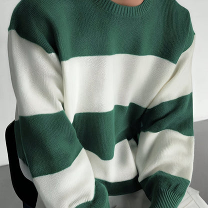 Gestreifter Oversize Pullover Strickpullover Rundhals
