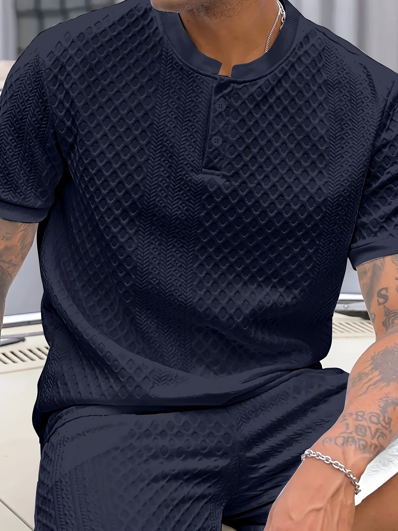 Herren Set – Kurzarm Struktur T-Shirt & Shorts – Sommer Freizeit Outfit