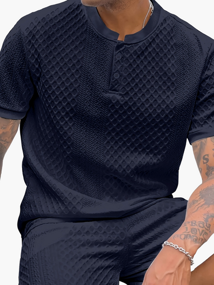 Herren Set – Kurzarm Struktur T-Shirt & Shorts – Sommer Freizeit Outfit