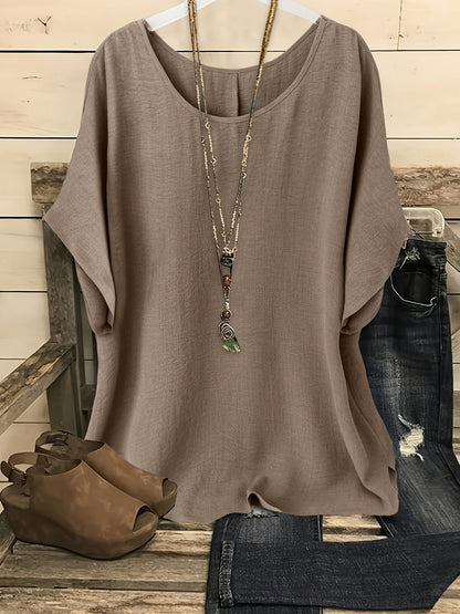 Damen Casual Oversize Shirt mit Rundhals – Bequemer Sommer-Look für Alltag & Freizeit