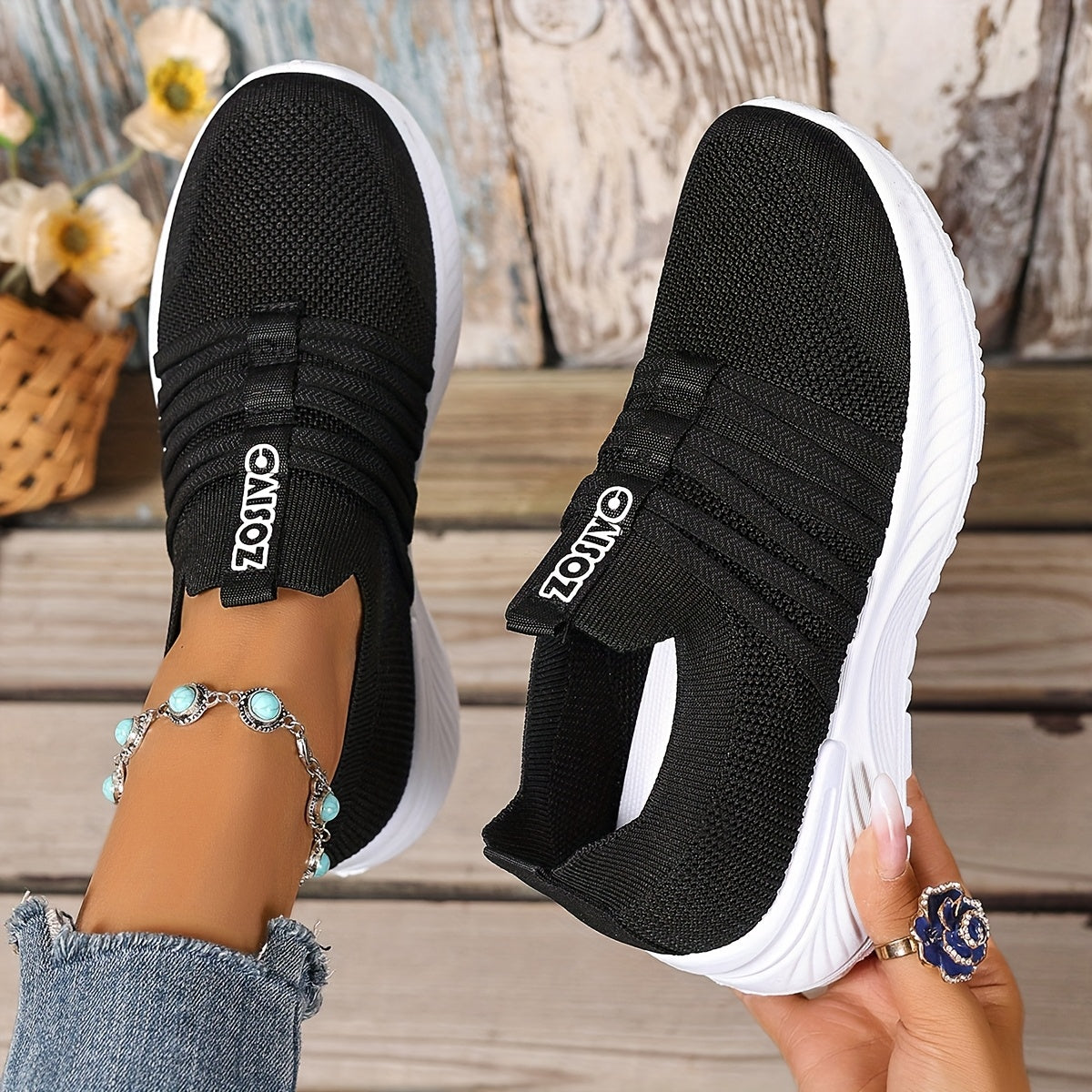 Damen Slip-On Freizeitschuhe mit Streifen – Bequeme Alltagssneaker für Freizeit & Spaziergänge
