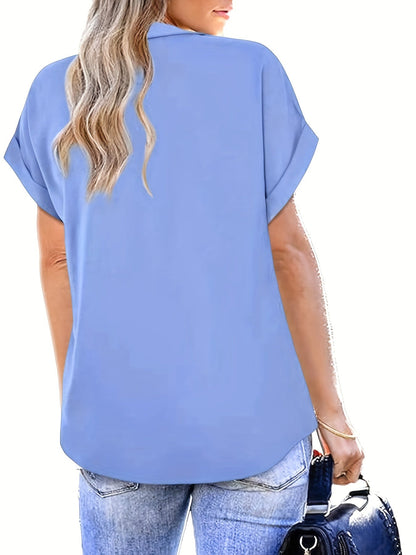 Damen Bluse mit V-Ausschnitt und kurzen Ärmeln – Eleganter Freizeit-Look für Alltag und Büro