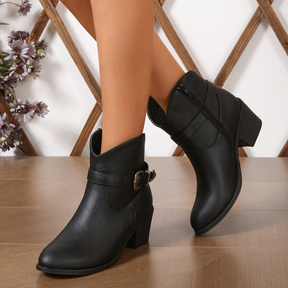 Damen Stiefelette mit Schnalle & Blockabsatz, Braun