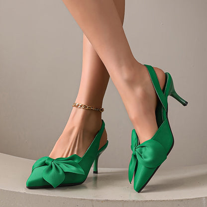 Damen Slingback Pumps mit großer Schleife und Stiletto-Absatz – Elegante festliche High Heels