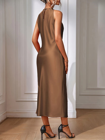 Damen Elegantes Midikleid für besondere Anlässe – Figurbetontes Abendkleid mit hohem Ausschnitt