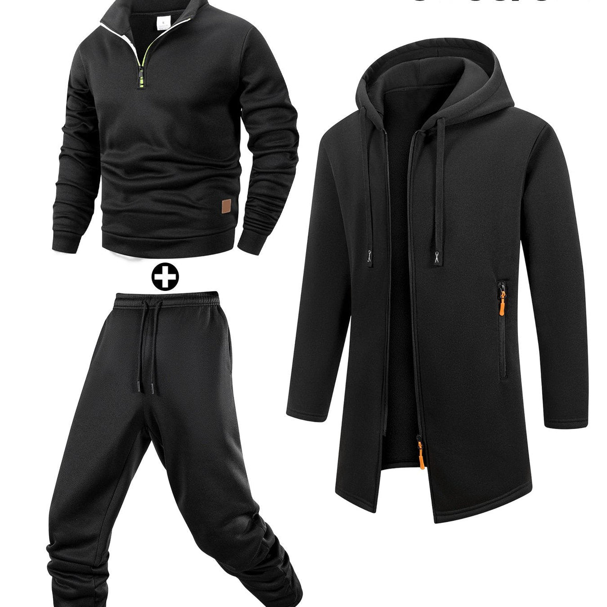 Herren 3-teiliges Sport Freizeit Set meliert: Pullover, Jogginghose & langer Cardigan mit Kapuze