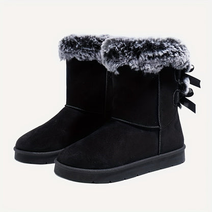 Damen Winterstiefel mit Kunstfell Futter und Schleifen Details