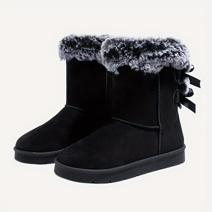 Damen Winterstiefel mit Kunstfell Futter und Schleifen Details
