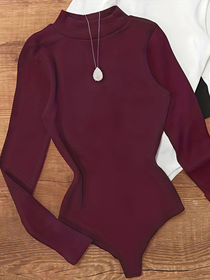 Damen Langarm Body Rollkragen Hochgeschlossener Bodysuit