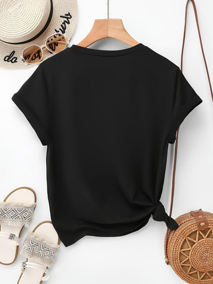 Damen T-Shirt mit Glitzer-Herzmotiv – Lockeres, modisches Freizeitshirt für Alltag & Sommer