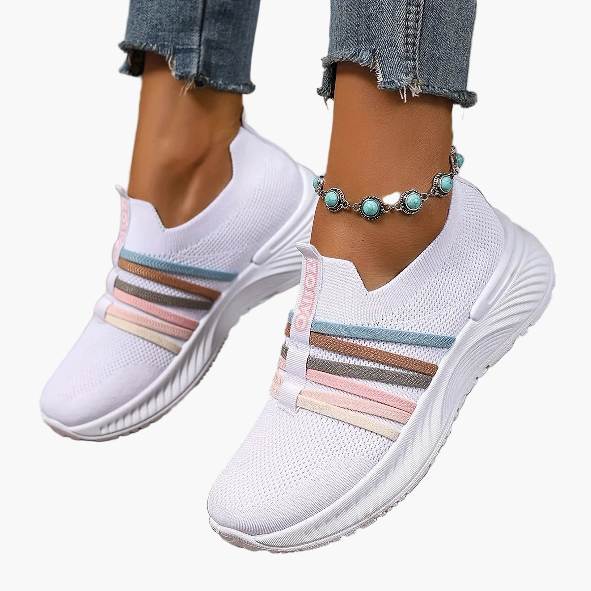 Damen Slip-On Freizeitschuhe mit Streifen – Bequeme Alltagssneaker für Freizeit & Spaziergänge