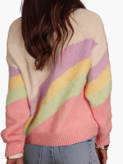 Damen Strickpullover im Y2K-Stil mit Regenbogenstreifen – Modischer Freizeitpullover für jeden Tag