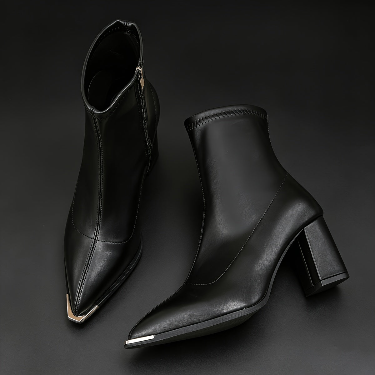 Damen Stiefeletten Spick Zehen Blockabsatz Braun Schwarz