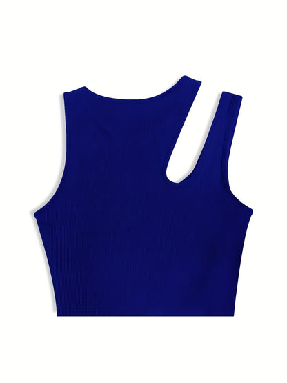 Damen Asymmetrisches Rib-Crop Top für Sommer, Modisches Streetwear Oberteil