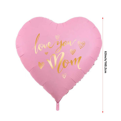 Herzförmiger XXL-Folienballon mit „Love You Mom“-Schriftzug – Stilvolle Muttertagsdeko für Damen
