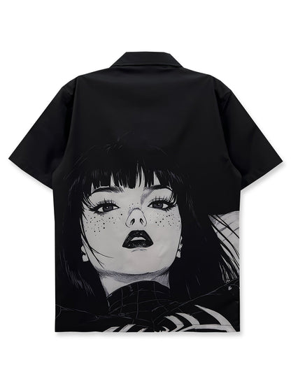 Herren Anime Grafik Kurzarm Hemd – Streetwear mit Kunst-Print
