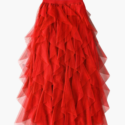Damen Eleganter Maxirock mit Stufen und Volants für festliche Anlässe