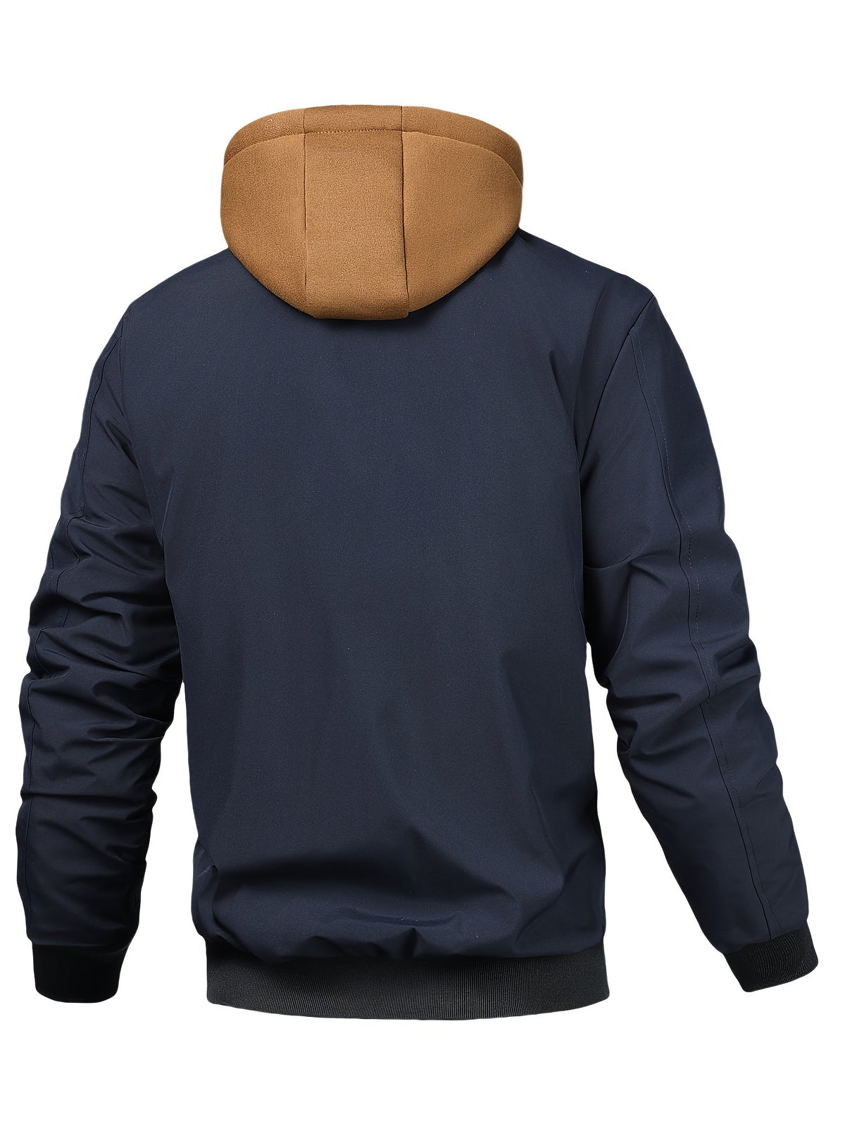 Herren Bomberjacke mit Kapuze Kariertes Futter Reißverschlusstasche Arm Beige