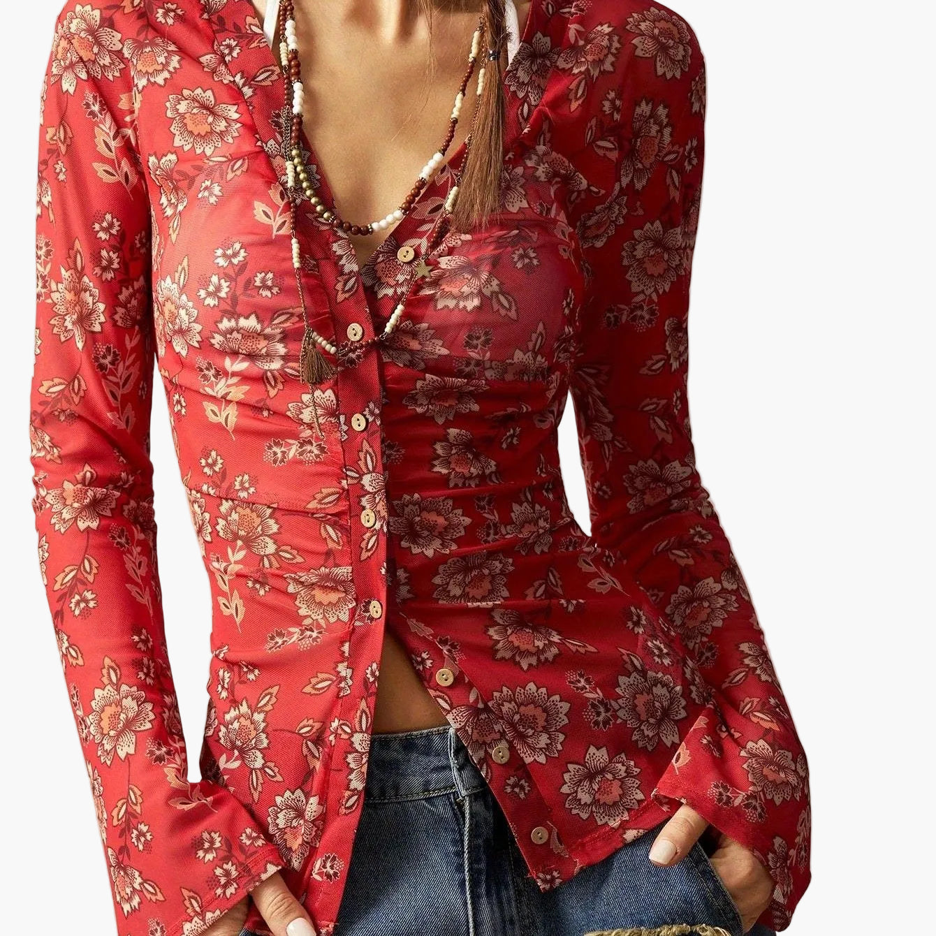 Damen Blusenhemd mit Blumenmuster und Knopfleiste – Femininer Freizeit-Look