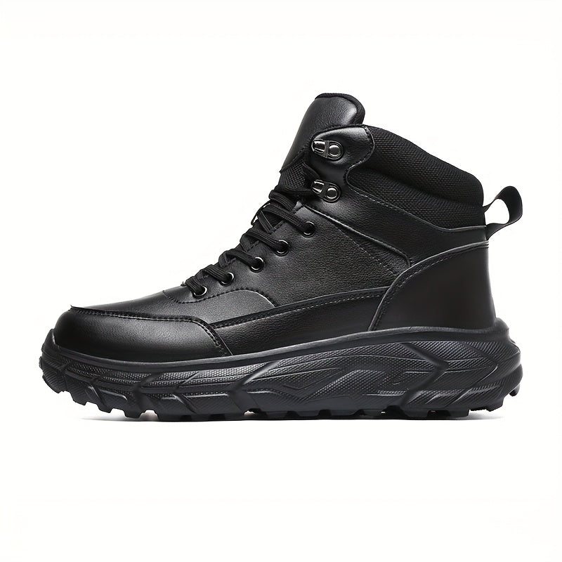 Schwarze Schnürstiefelette mit hoher Sohle | Robuster schwarzer Schnürboot
